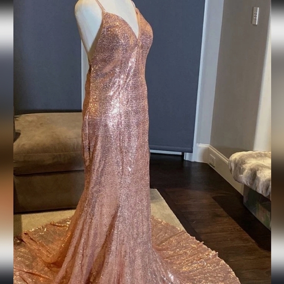 NWT Pink Sequin Formal Gown or Unconventional Bridal Dress With A Train - Picture 2 of 16